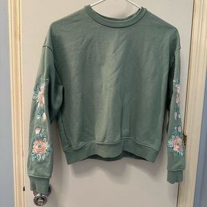 Forever 21 Cropped Crewneck with Embroidered Sleeves